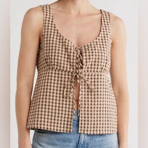 Vigoss Gingham Tie Front Vest Top